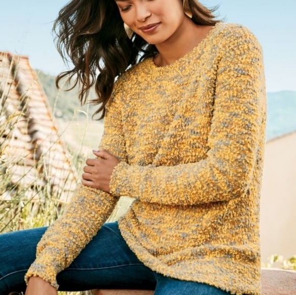 Soft Surroundings Yellow Gray Marled Textured Knit Sweater Size Medium - Picture 2 of 10